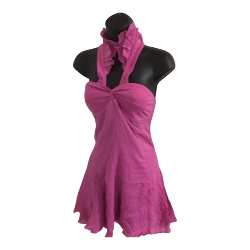 Free People pink flutter strap halter front twist mini dress size medium new‎
